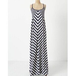 Anthropologie Saturday Sunday Maxi Dress M Blue Stripe Chevron Preppy Nautical